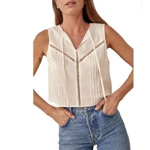 Reformation Cream Crop Top with Brown Accents